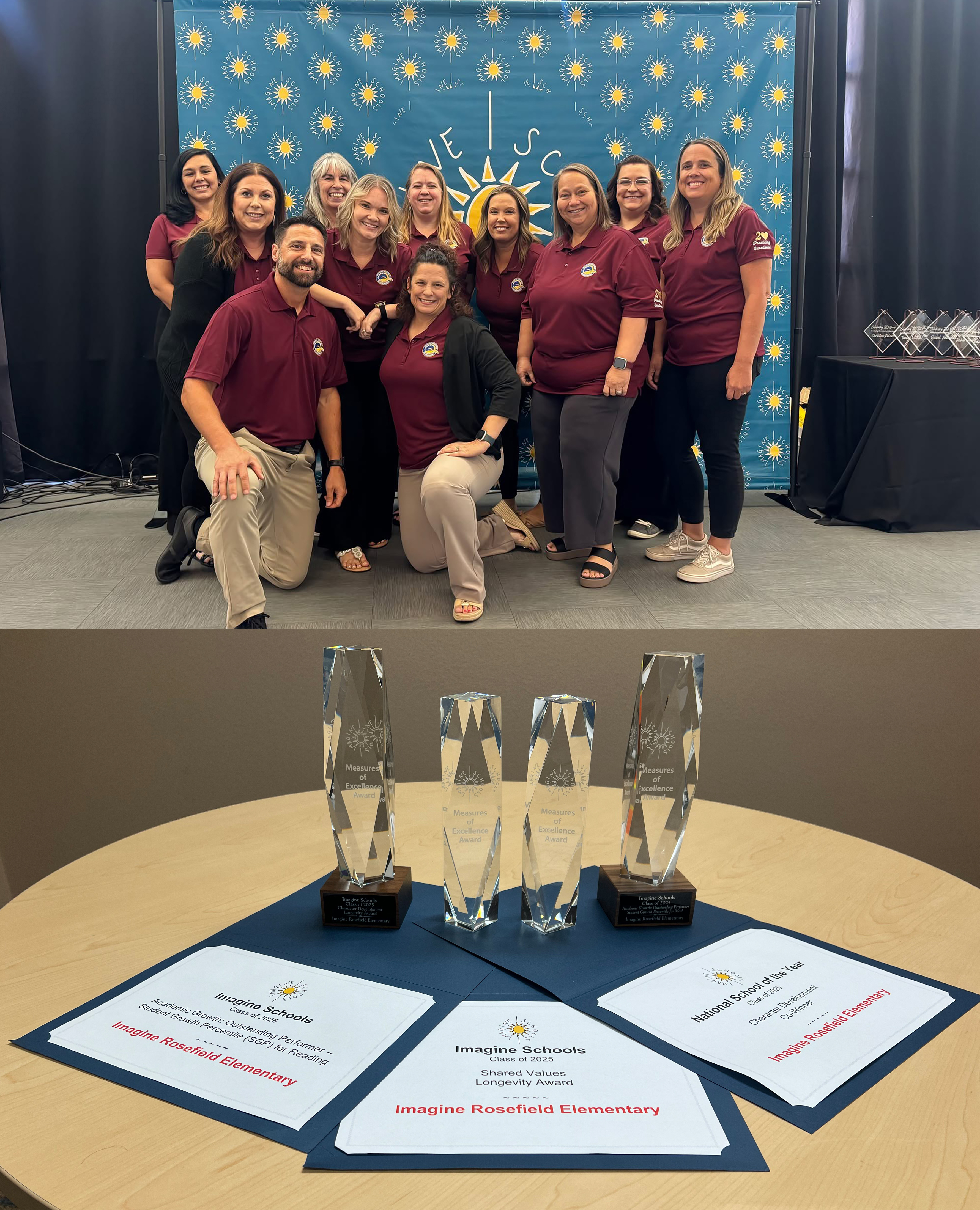 Group photo with 4 crystal awards in the foreground